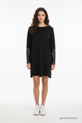 Robe Maje noire femme T1 recto — coupe droite manches longues paillettes empiècement simili cuir — seconde main parfait état — Epok Label