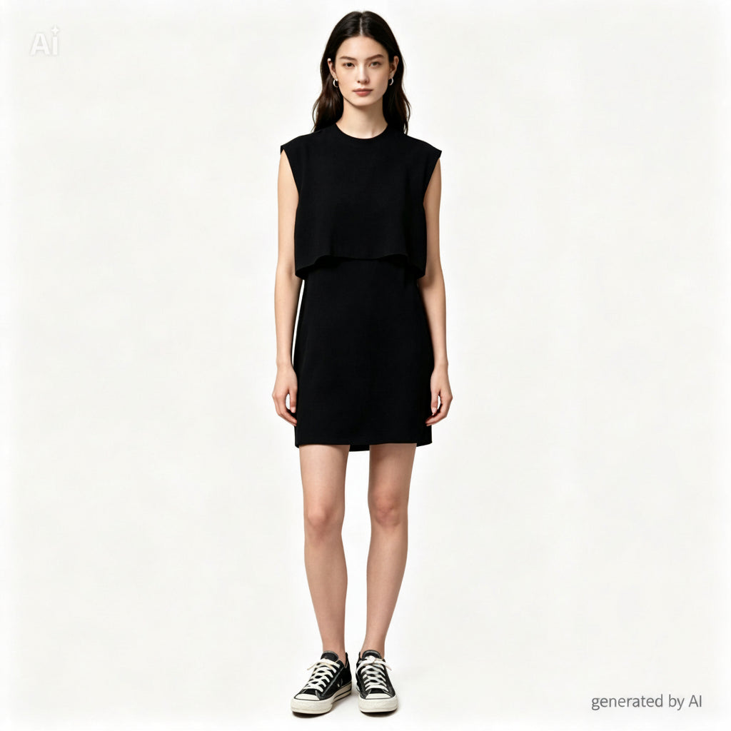 Robe Sandro femme T2 recto — noire sans manches coupe fluide haut ample emmanchures dégagées — seconde main élégante — Epok Label