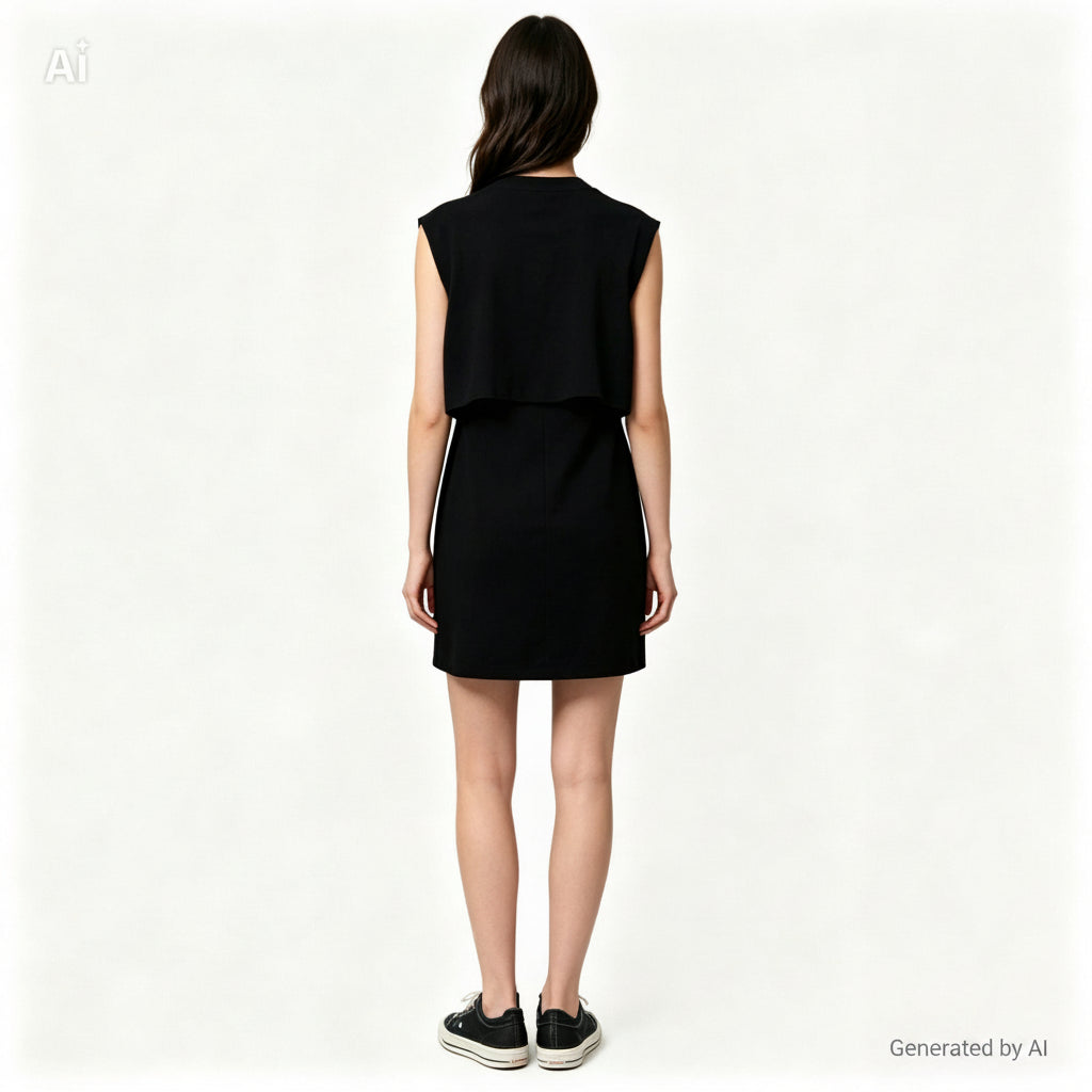 Robe Sandro femme T2 verso — noire sans manches coupe fluide haut ample emmanchures dégagées — seconde main élégante — Epok Label