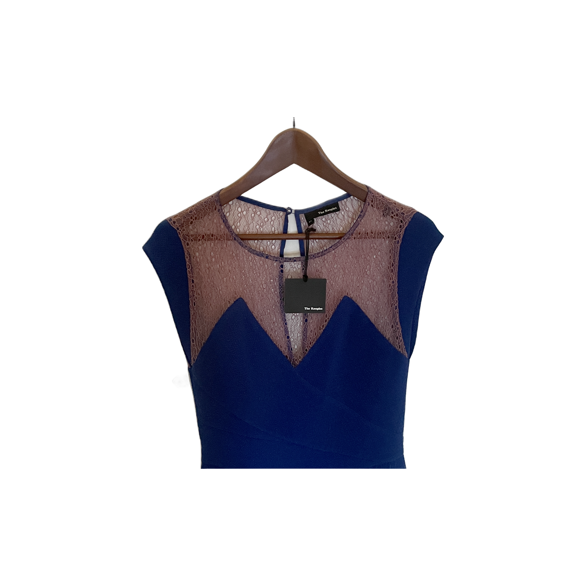 Robe The Kooples bleue XS – détail dentelle rosée poitrine