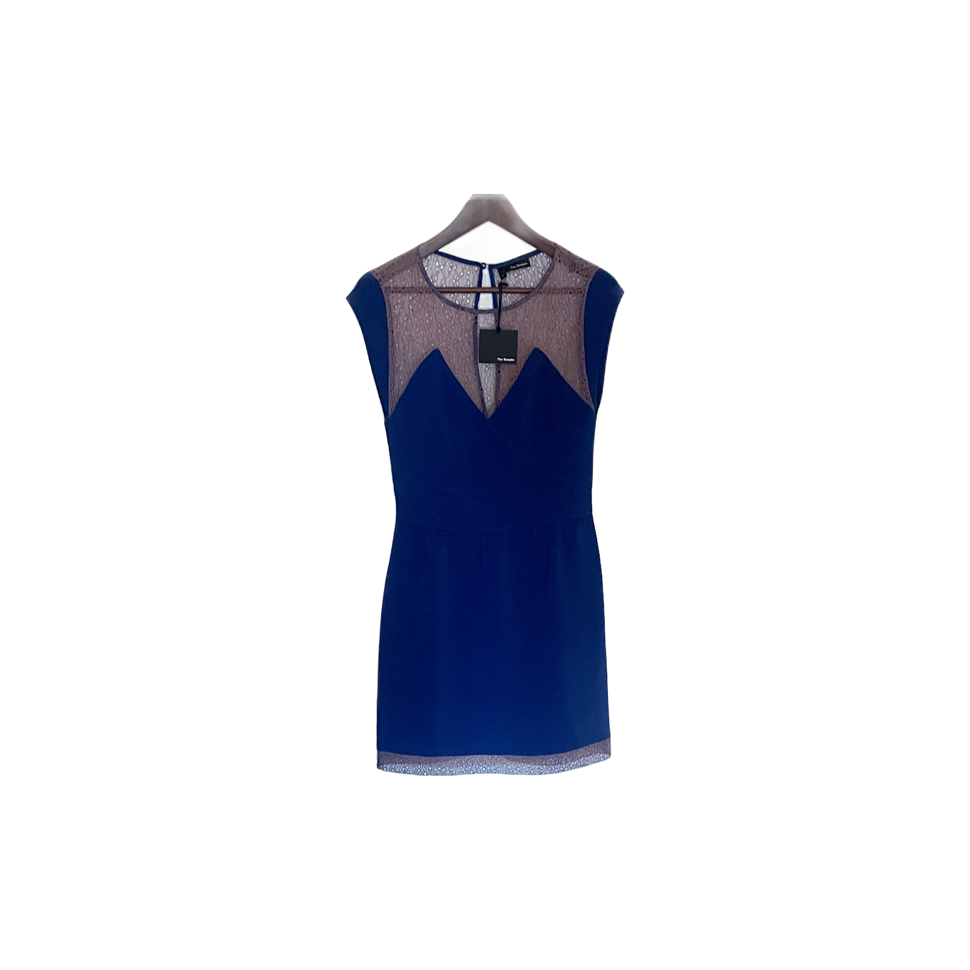 Robe The Kooples bleue XS – vue face, dentelle rosée et col structuré
