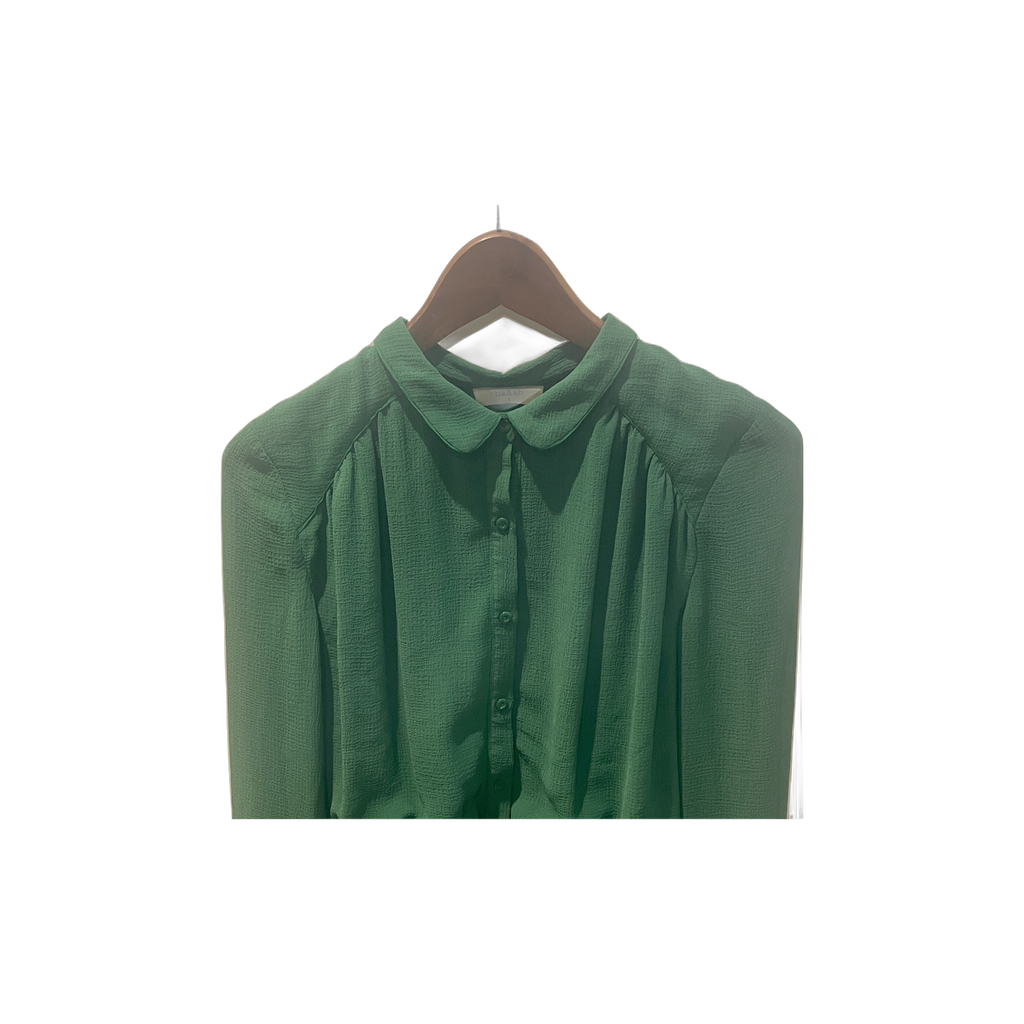 Robe ba&sh femme T1 détail — verte voilage doublé fluide col rond manches longues coupe courte — seconde main parfait état — Epok Label