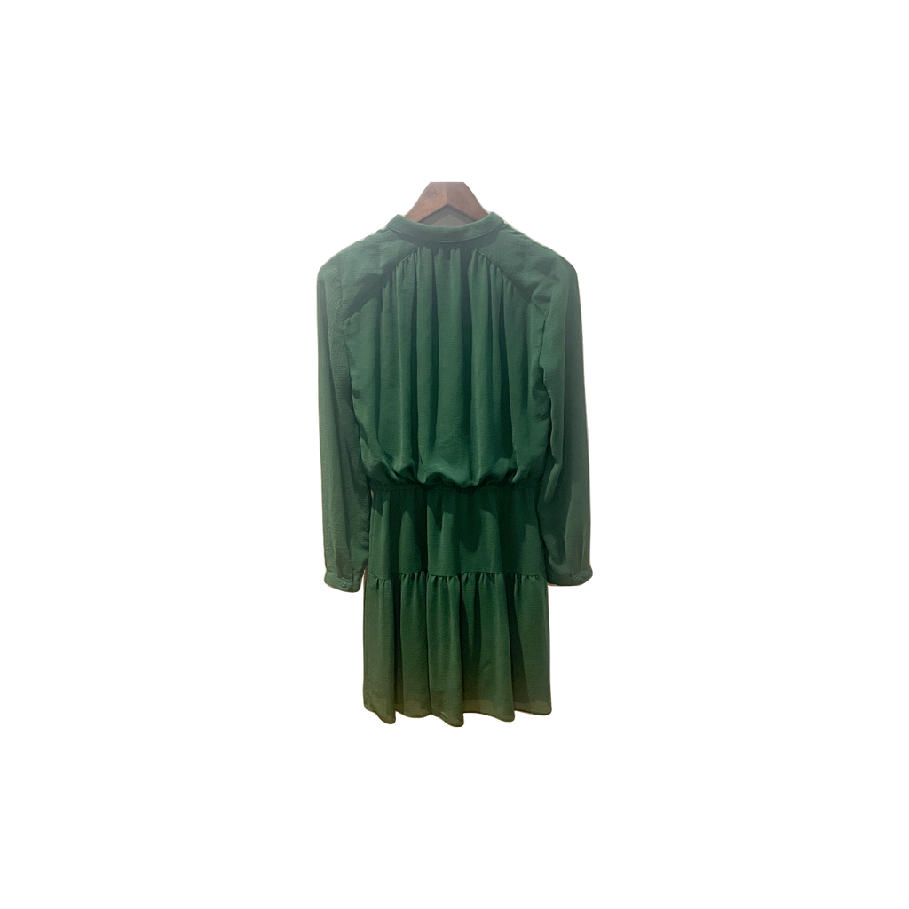 Robe ba&sh femme T1 dos — verte voilage doublé fluide col rond manches longues coupe courte — seconde main parfait état — Epok Label