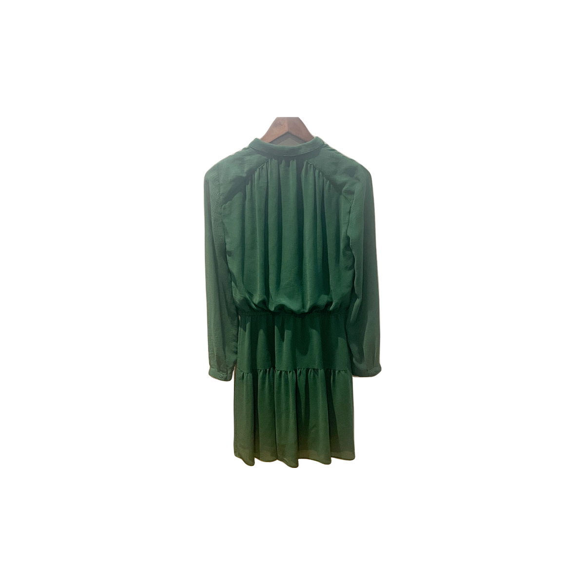 Robe ba&sh femme T1 dos — verte voilage doublé fluide col rond manches longues coupe courte — seconde main parfait état — Epok Label