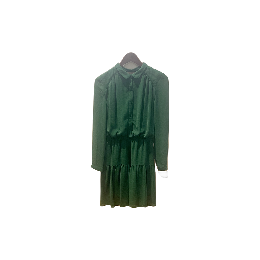 Robe ba&sh femme T1 face — verte voilage doublé fluide col rond manches longues coupe courte — seconde main parfait état — Epok Label
