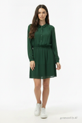 Robe ba&sh femme T1 recto — verte voilage doublé fluide col rond manches longues coupe courte — seconde main parfait état — Epok Label