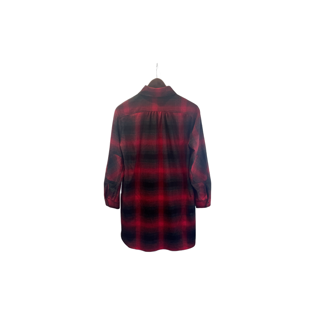 Robe chemise Claudie Pierlot femme T36 dos — carreaux noir rouge tartan manches longues renforts coudes — seconde main parfait état — Epok Label