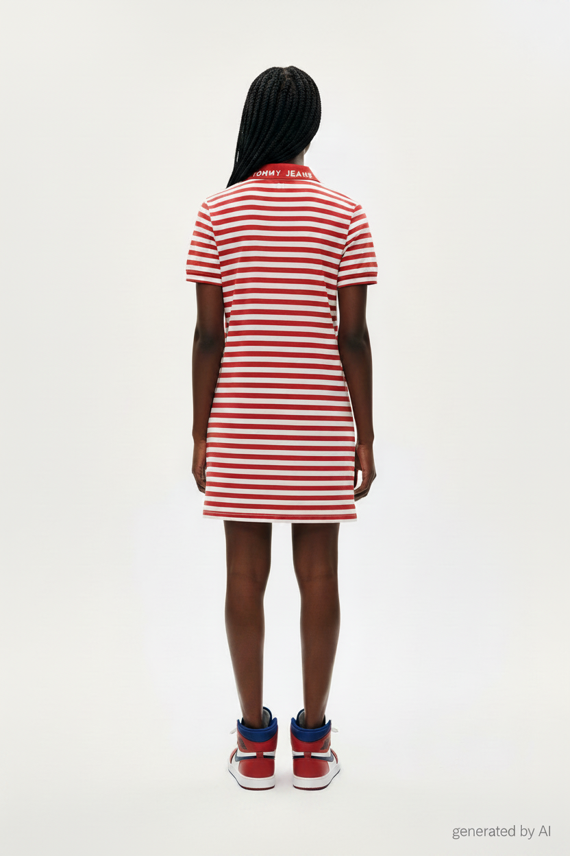 Robe polo Tommy Jeans rayée rouge et blanc dos seconde main S — Epok Label
