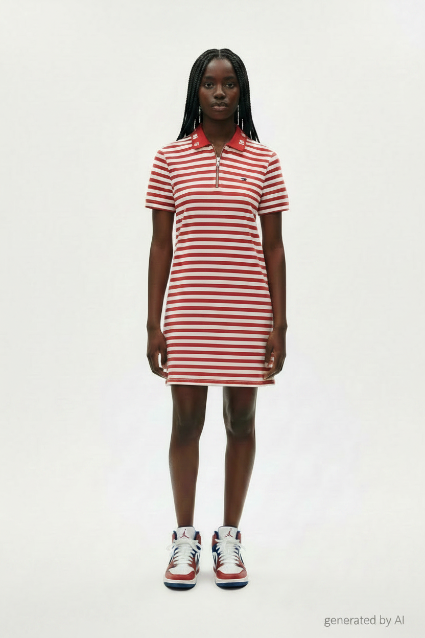 Robe polo Tommy Jeans rayée rouge et blanc seconde main S — Epok Label