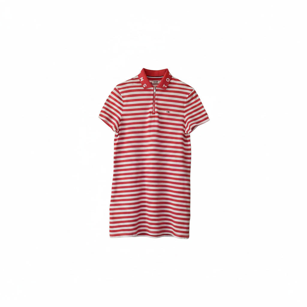 Robe polo Tommy Jeans rayée rouge et blanc taille S - vue de face