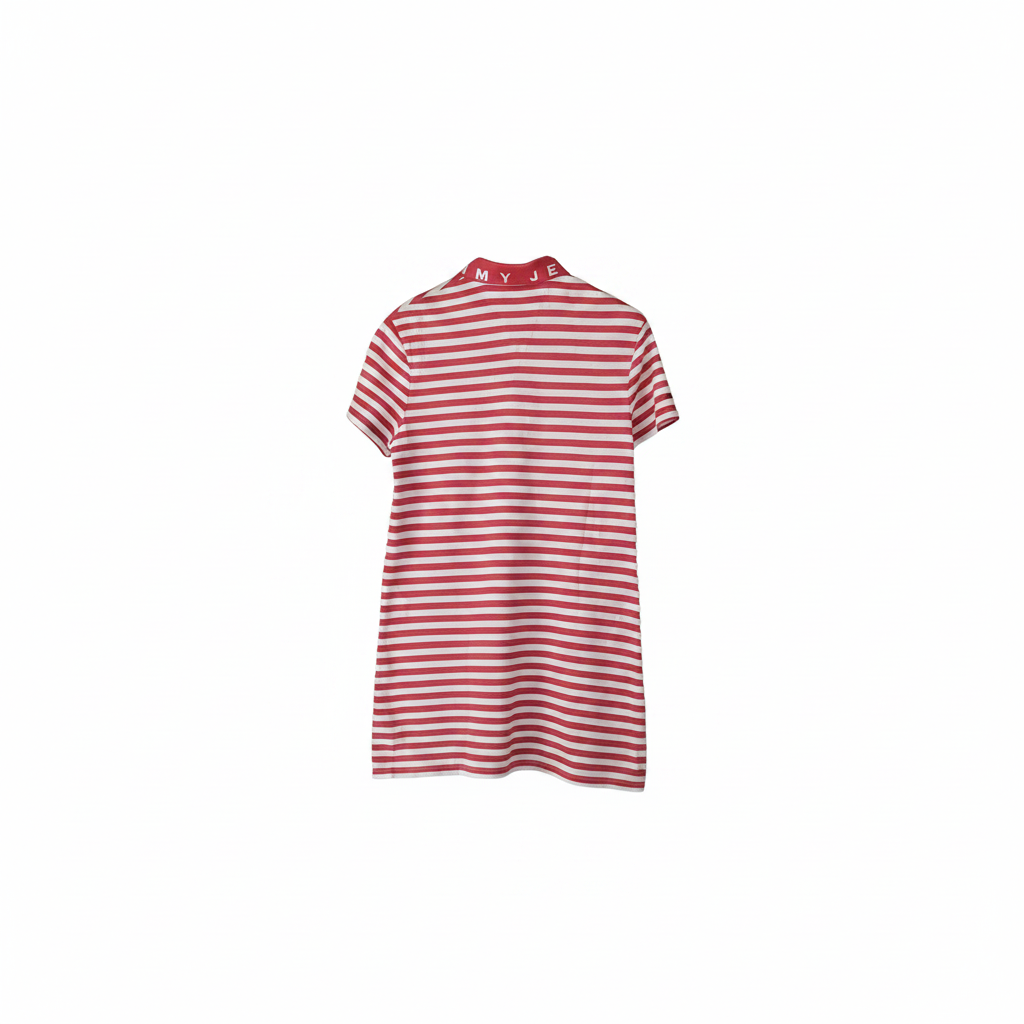 Robe polo Tommy Jeans rayée rouge et blanc vue de dos seconde main S — Epok Label