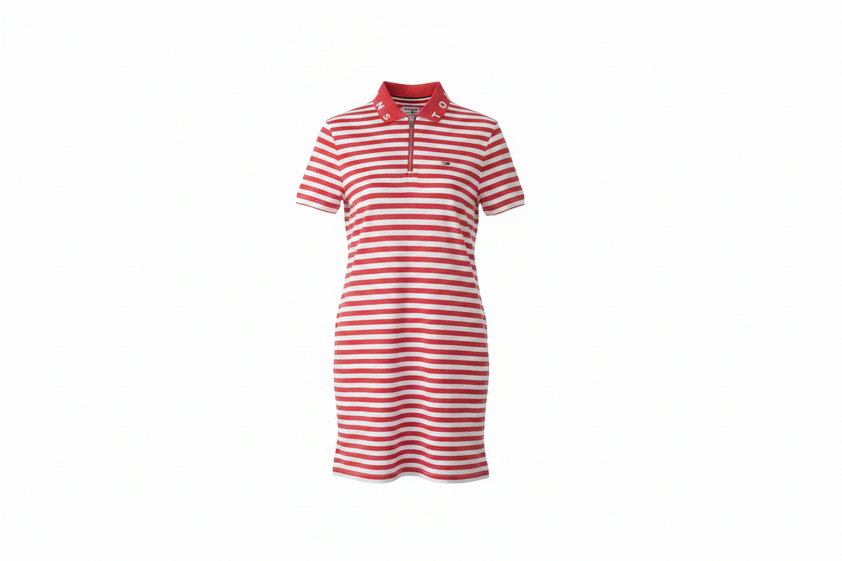 Robe polo Tommy Jeans rayée rouge et blanc vue de face seconde main S — Epok Label
