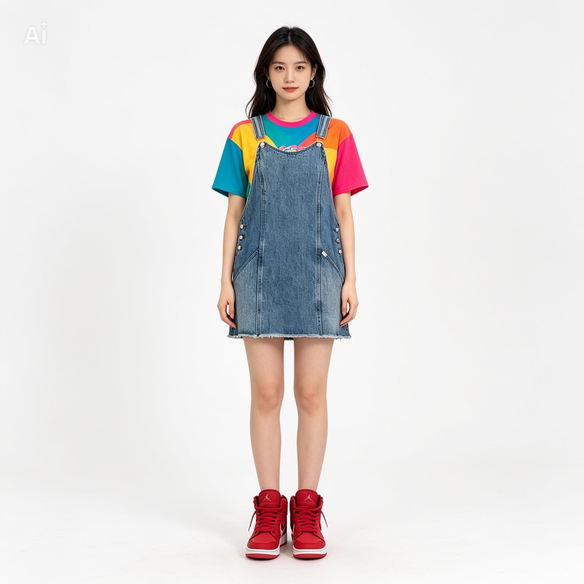 Robe salopette Obey M – sur mannequin vue de face, denim vintage streetwear