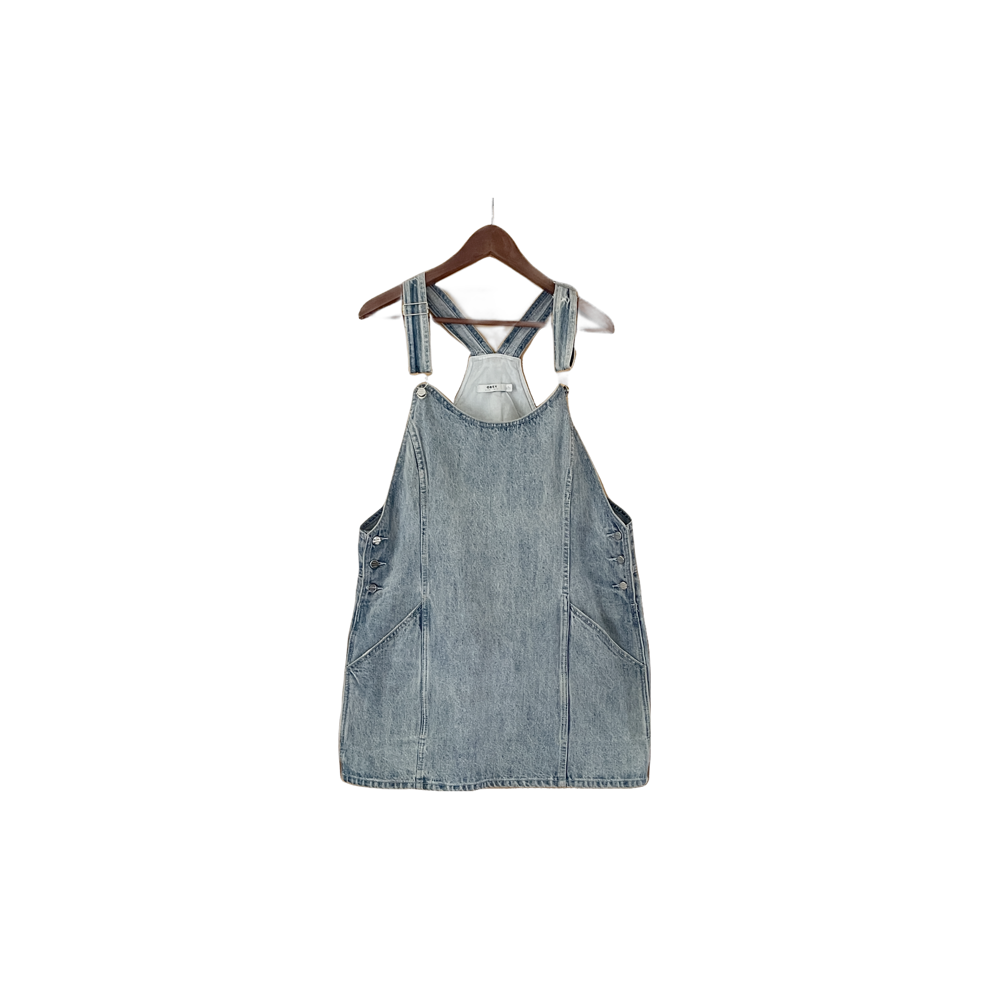 Robe salopette Obey denim brut vintage taille L – vue de face – Epok Label