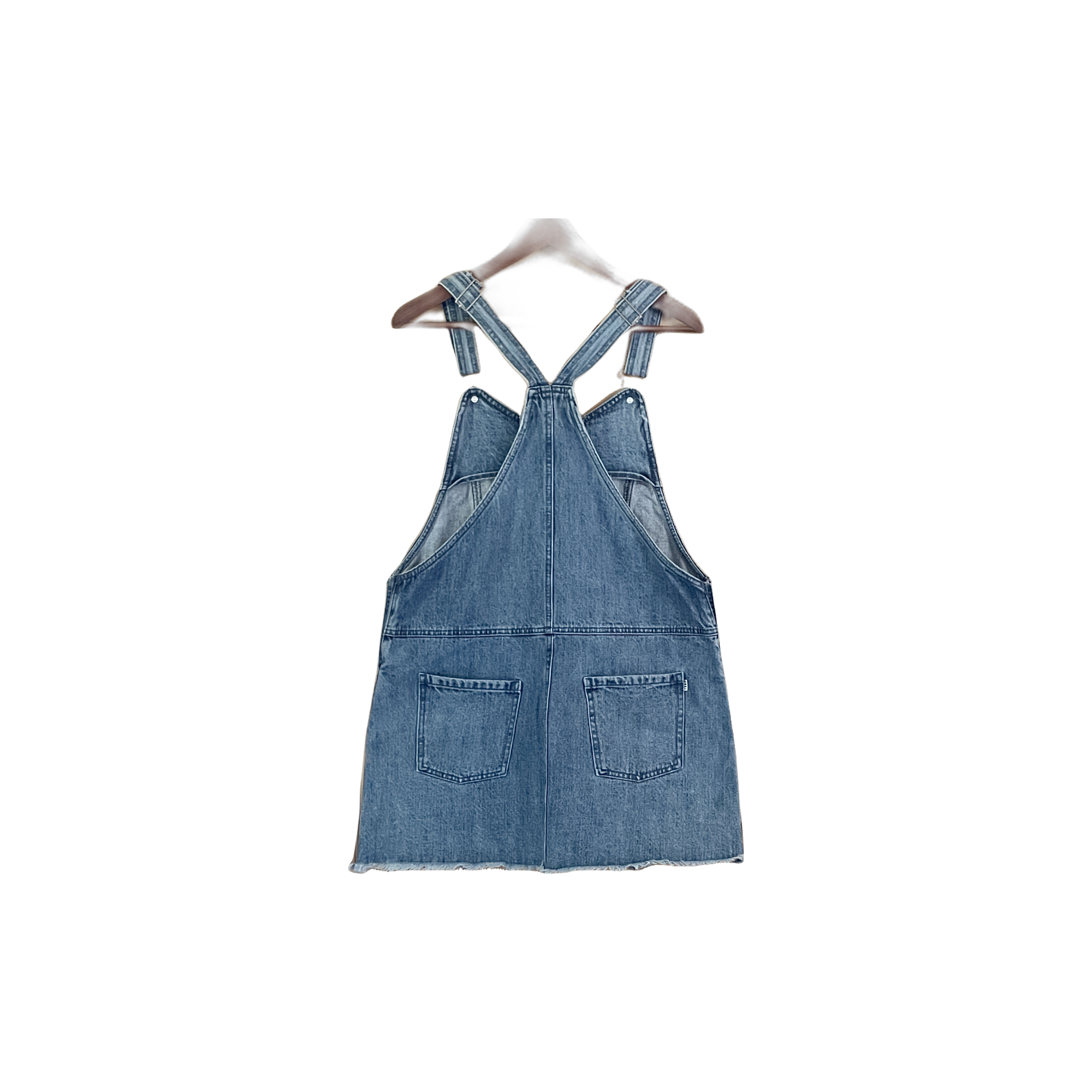 Robe salopette denim Obey M – coupe droite workwear, vue de dos bas frangés, seconde main état impeccable