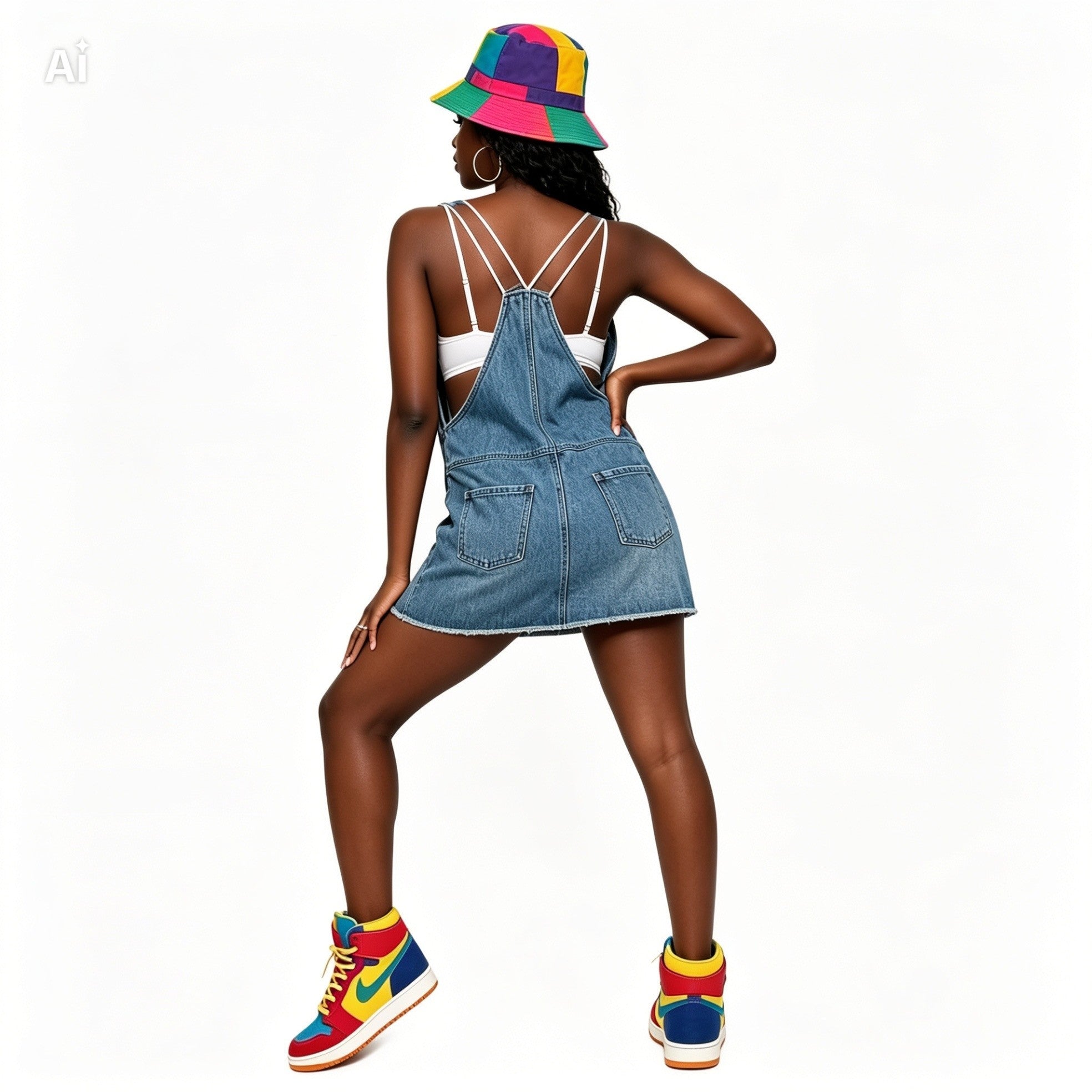 Robe salopette denim Obey S – porté par mannequin vue dos seconde main état impeccable