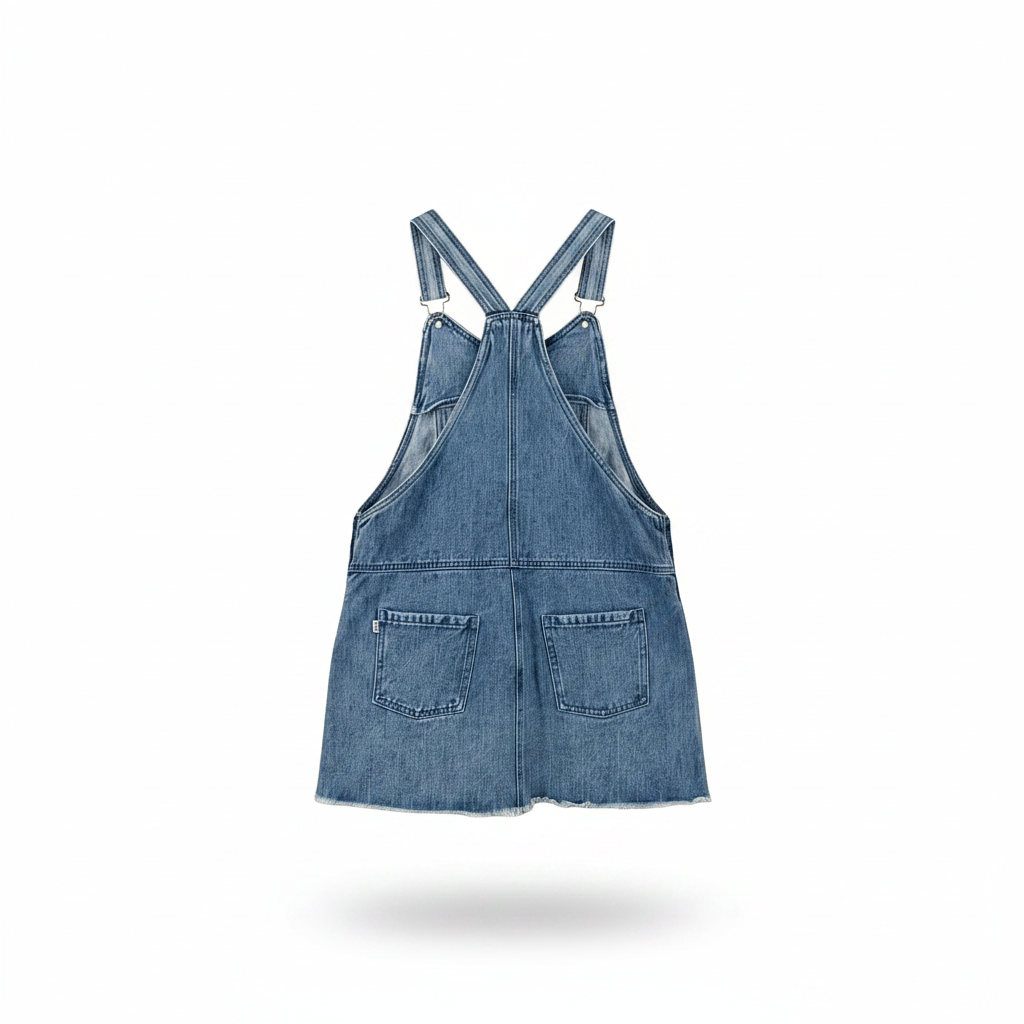 Robe salopette en denim Obey taille S – vue avant, bretelles croisées, vintage streetwear