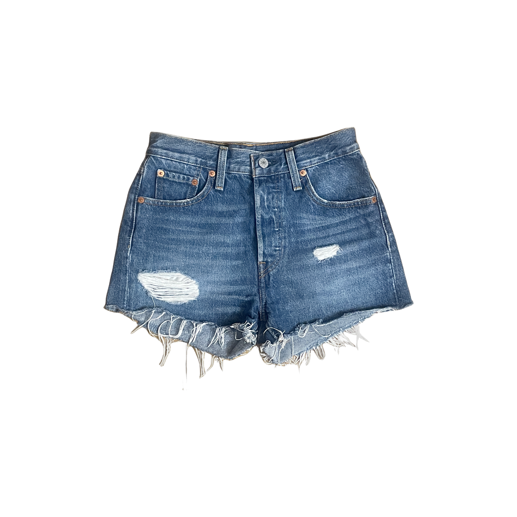 Short Levi's 501 bleu foncé W24 effet usé vintage seconde main