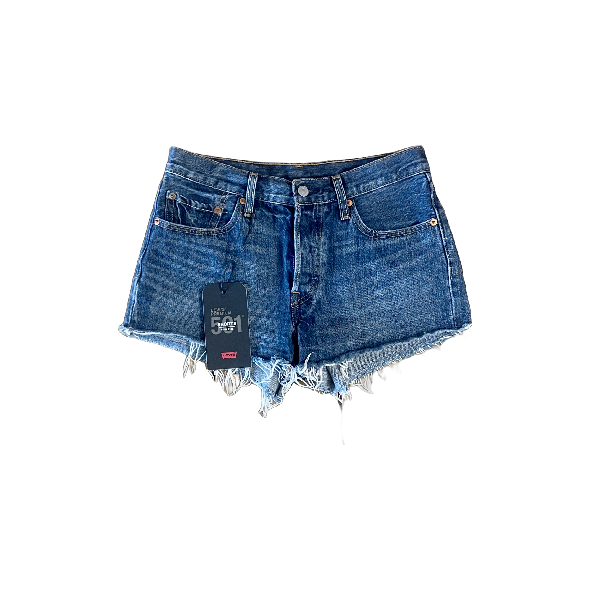 Short Levi's 501 denim foncé taille haute W26 neuf effiloché - Epok Label