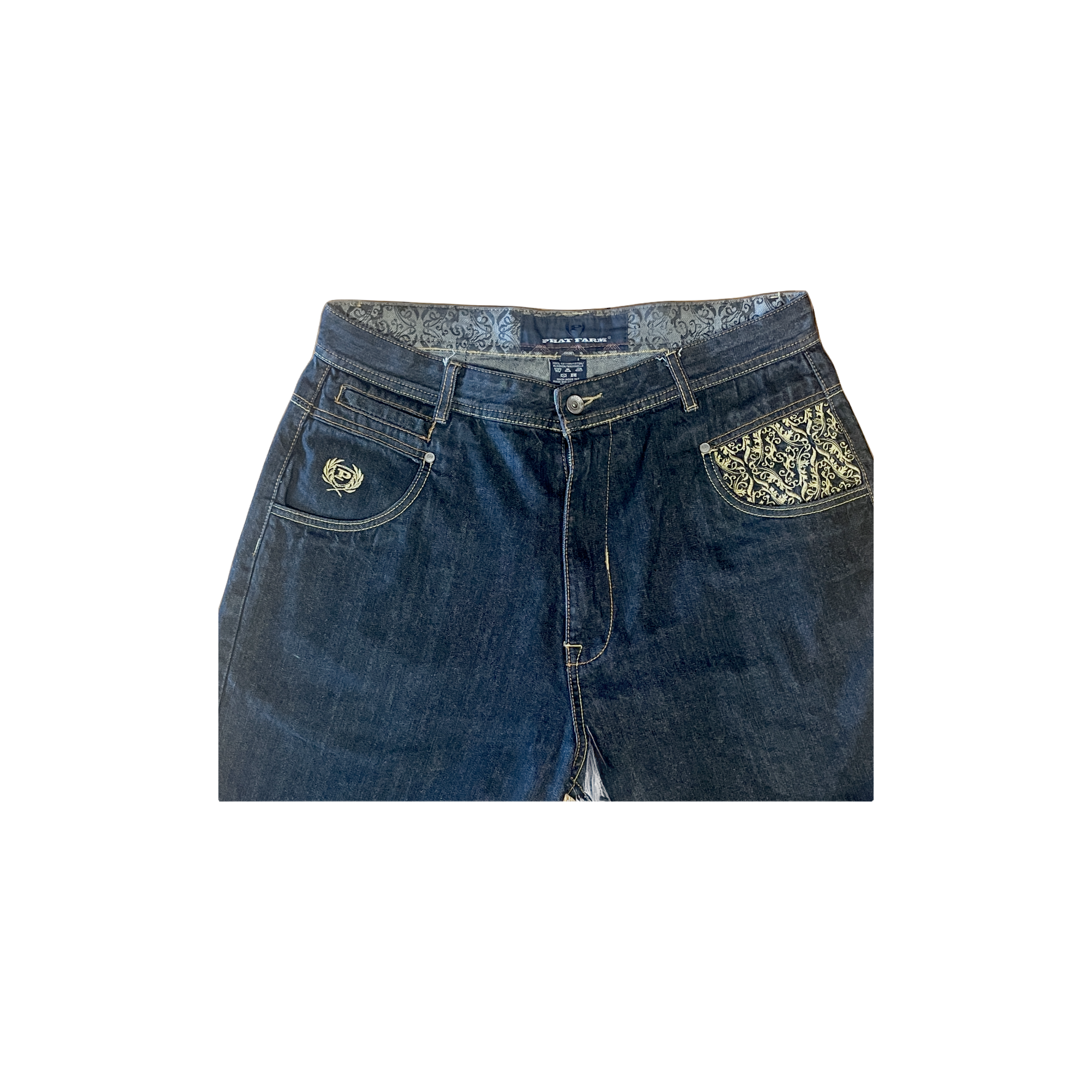 Short baggy Phat Farm denim indigo vue de détail - Epok Label