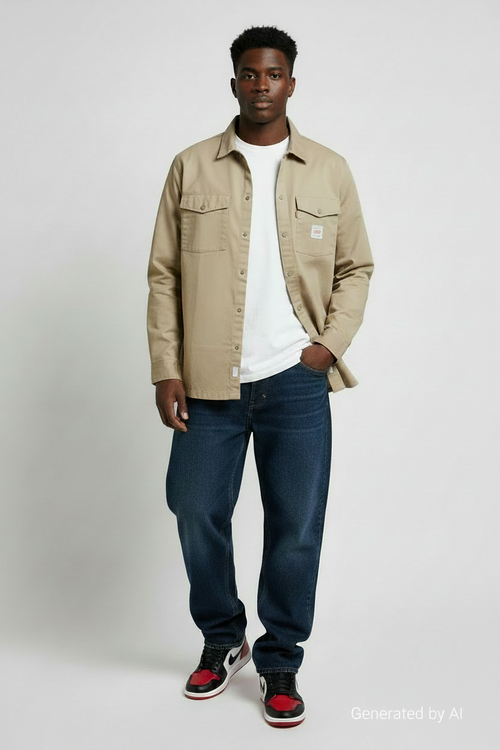 Surchemise Levi's beige workwear taille XXL neuve - vue de face portée