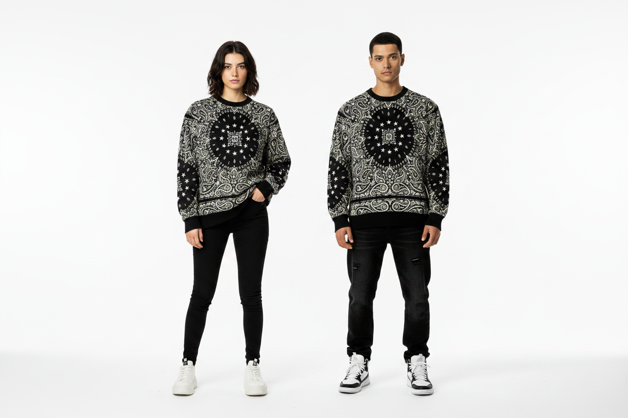 Sweat Etudes Studio unisexe motif bandana – duo homme et femme vue de face