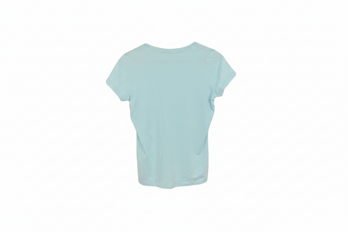 T-shirt Esprit femme XL dos — bleu clair coton élasthanne manches courtes coupe ajustée — seconde main parfait état — Epok Label