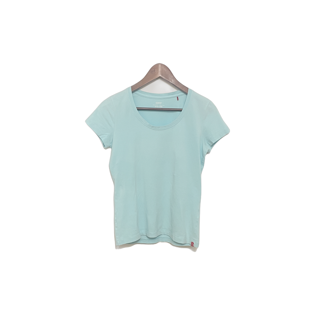 T-shirt Esprit femme XL face — bleu clair coton élasthanne manches courtes coupe ajustée — seconde main parfait état — Epok Label