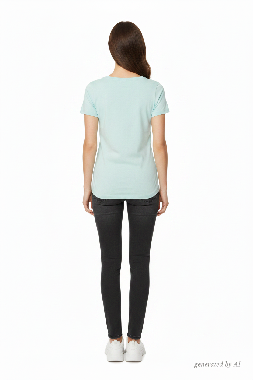 T-shirt Esprit femme XL verso — bleu clair coton élasthanne manches courtes coupe ajustée — seconde main parfait état — Epok Label