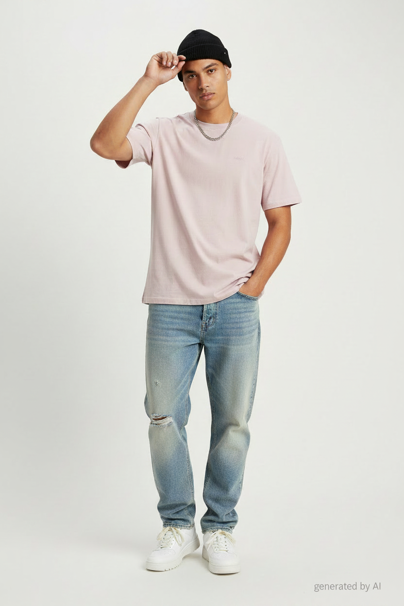 T-shirt Levi's vieux rose taille M neuf avec étiquette - vue sur mannequin - Epok Label