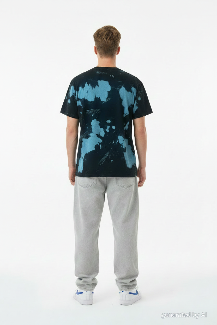 T-shirt Obey noir et bleu porté vue de dos – look urbain vintage streetwear homme taille L