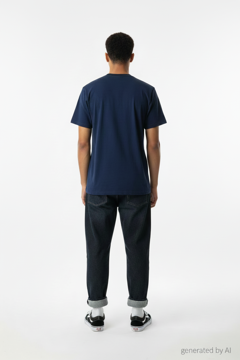 T-shirt Stüssy World Tour bleu marine S dos — logo 5 villes NYC LA Tokyo Londres Paris — seconde main vintage — Epok Label