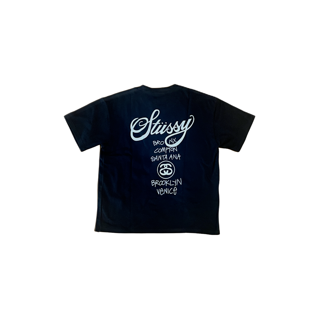 T-shirt Stüssy World Tour vintage noir S -  vue de dos- Epok Label