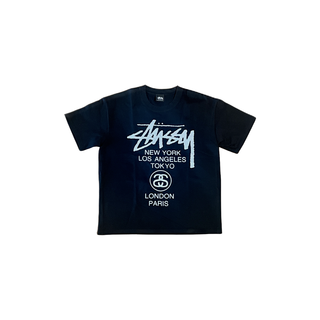 T-shirt Stüssy World Tour vintage noir S -  vue de face- Epok Label