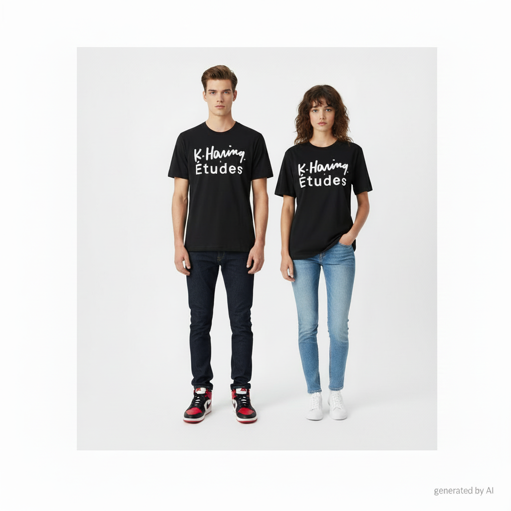 T-shirt noir Études Studio x Keith Haring logo blanc face - Epok Label