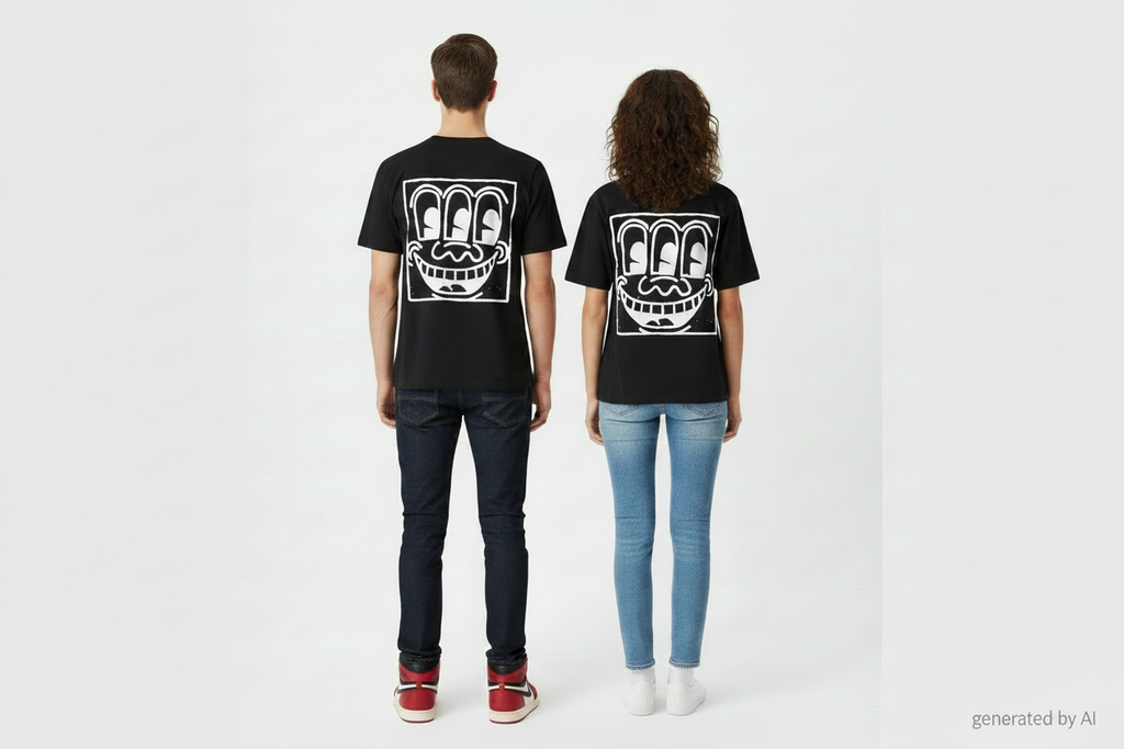 T-shirt noir Études Studio x Keith Haring print visage 3 yeux dos