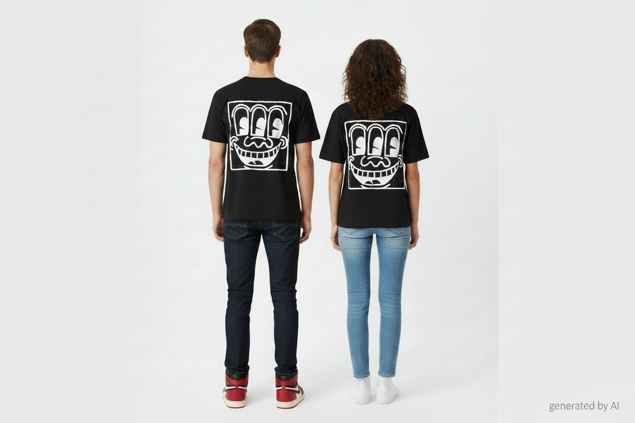 T-shirt noir Études Studio x Keith Haring print visage 3 yeux dos