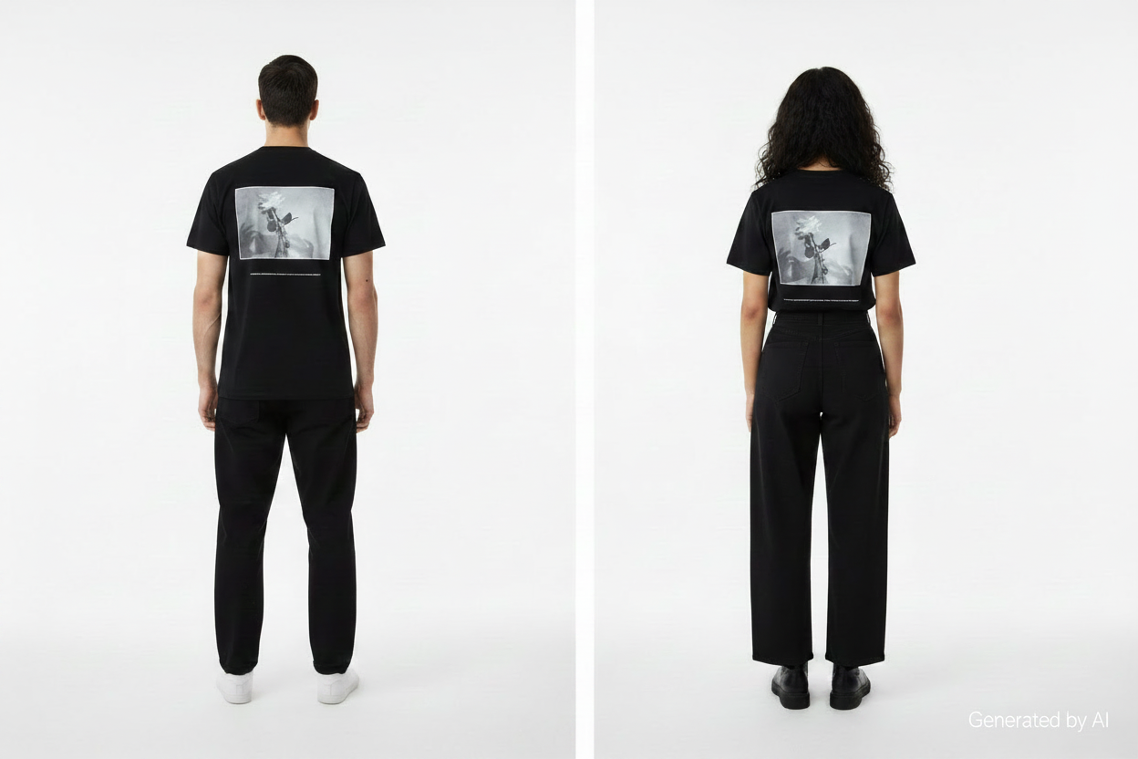 T-shirt Études Studio November Rain noir S/M dos — imprimé poétique — seconde main vintage — Epok Label