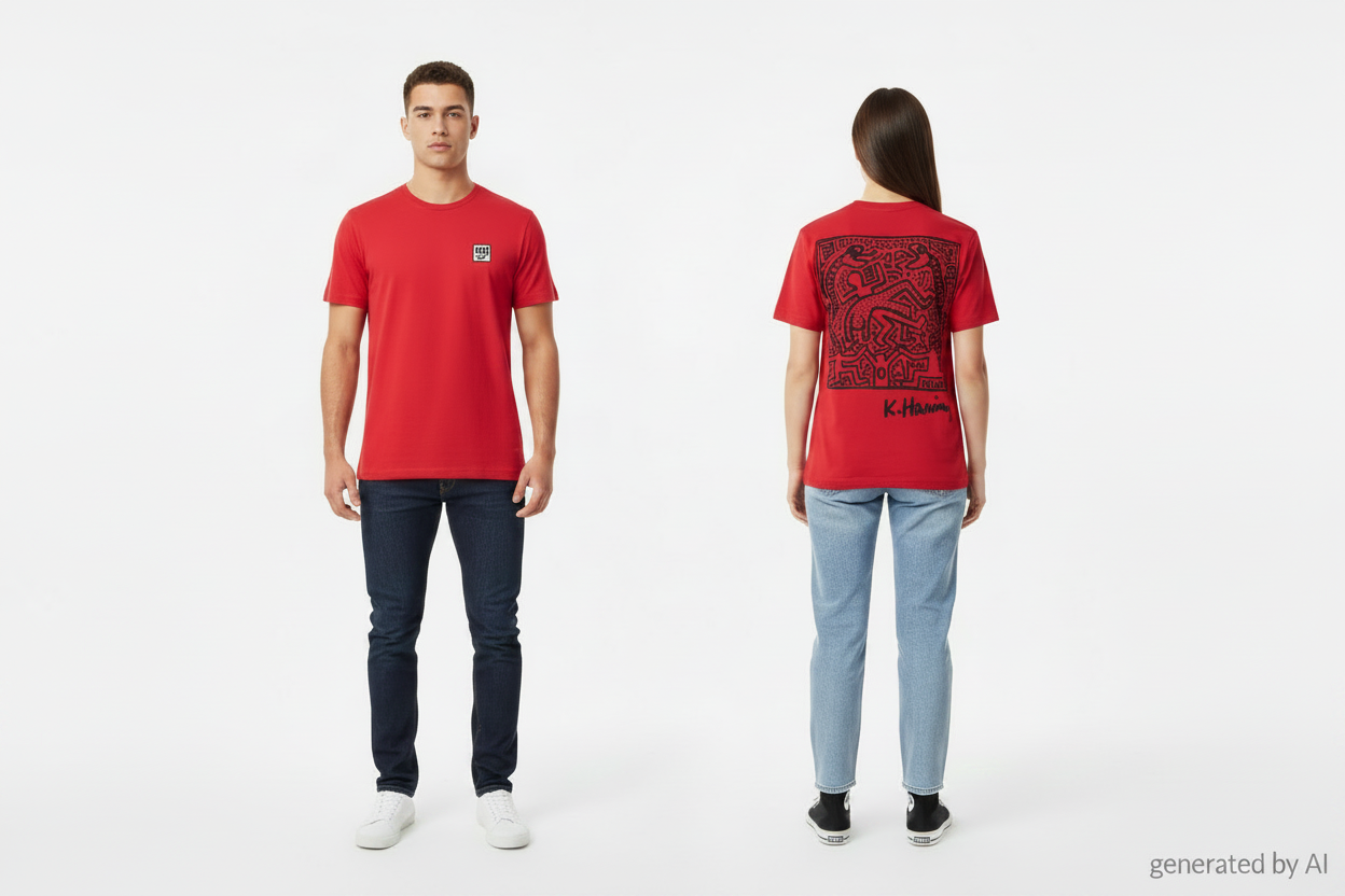 T-shirt Études Studio x Keith Haring rouge unisexe XS – broderie poitrine et graphic dos – Epok Label