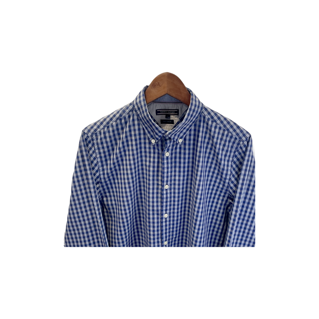 Chemise Tommy Hilfiger à carreaux bleu marine et blanc - détail