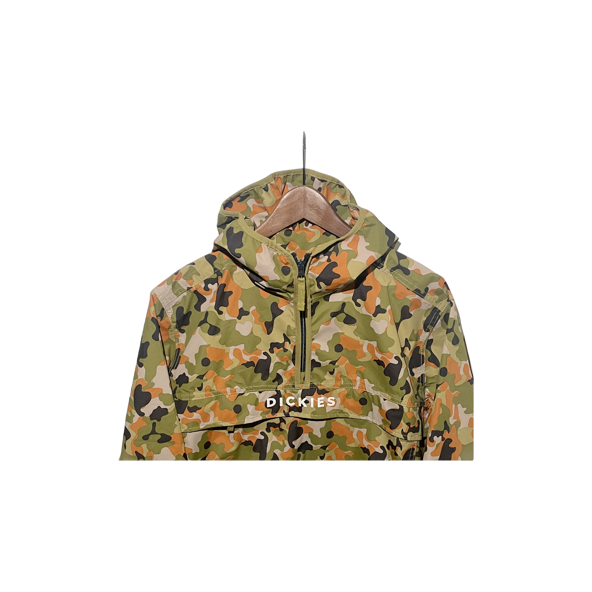 Veste Dickies camouflage imperméable oversize taille S – détail capuche et poche