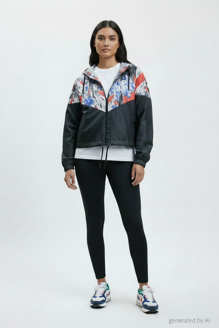 Veste coupe-vent Nike noir et floral seconde main M — Epok Label