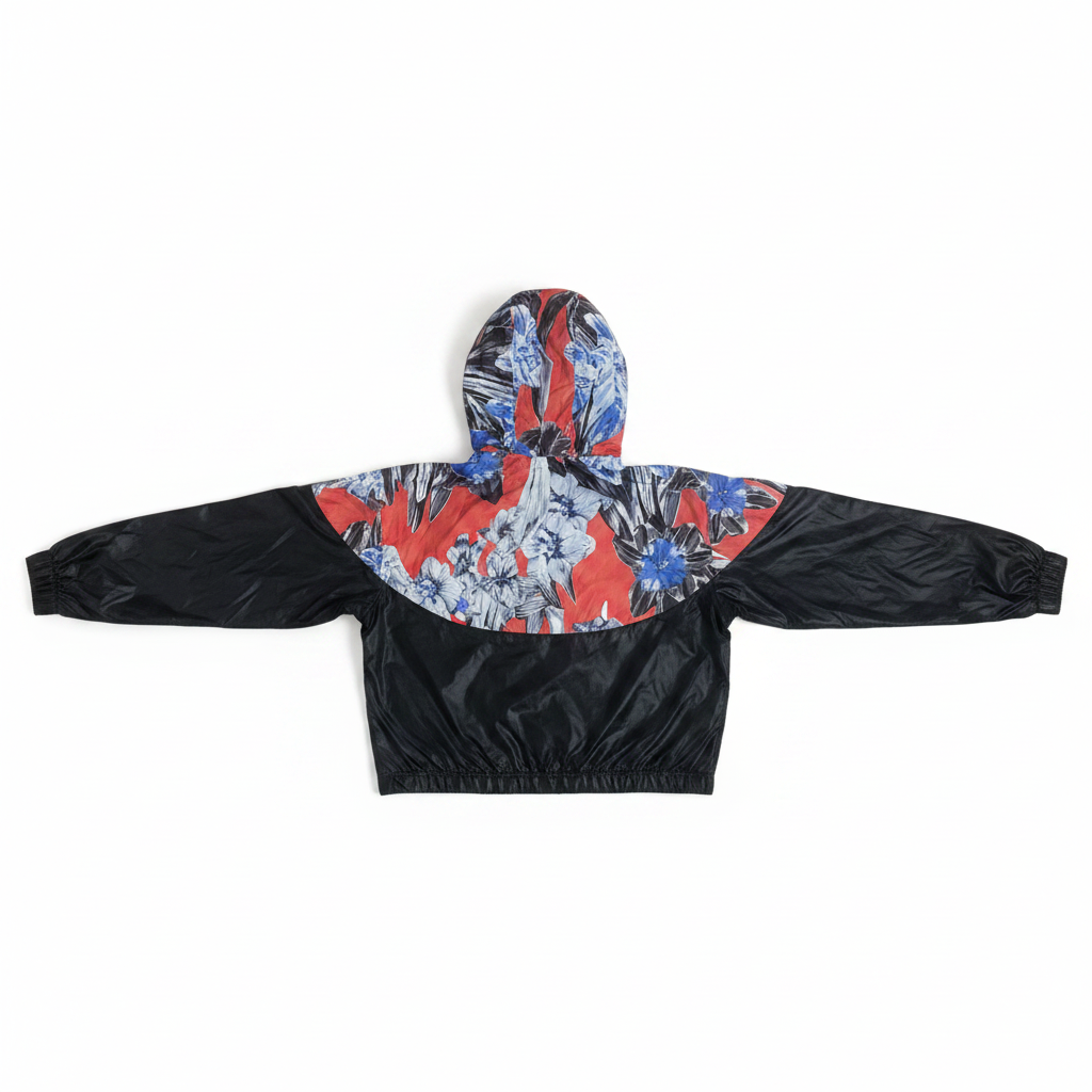 Veste coupe-vent Nike noir et floral seconde main vue de dos M — Epok Label