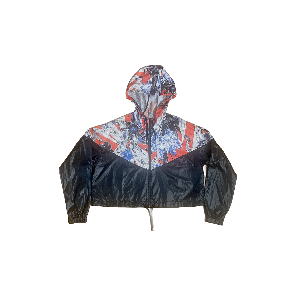 Veste coupe-vent Nike noir et floral seconde main vue de face M — Epok Label