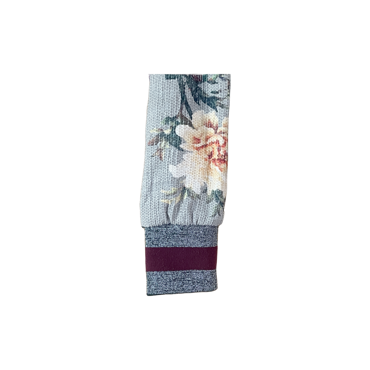 Veste courte ONLY femme XS détail manche — motif floral dégradé gris vert cintrée élastique pailleté — seconde main parfait état — Epok Label