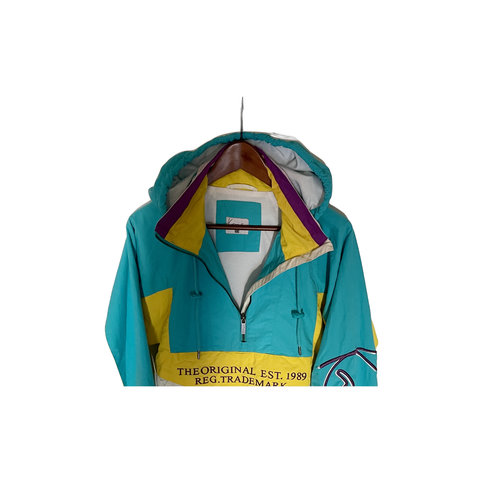 Veste Karl Kani bleu jaune blanc - détail