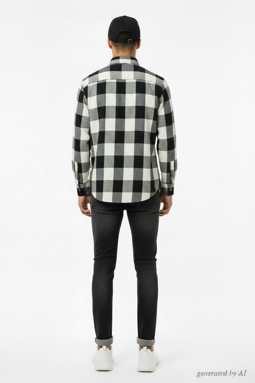 Chemise carreaux noir/blanc - vue de dos