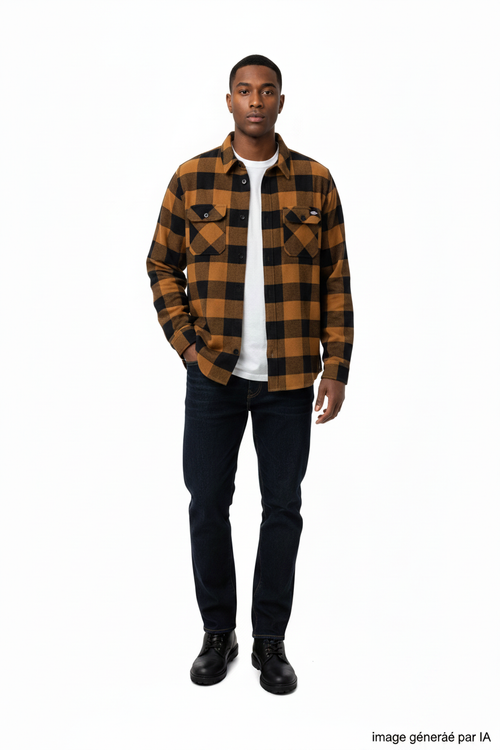Chemise flanelle Dickies fond blanc pur sans bandes noires