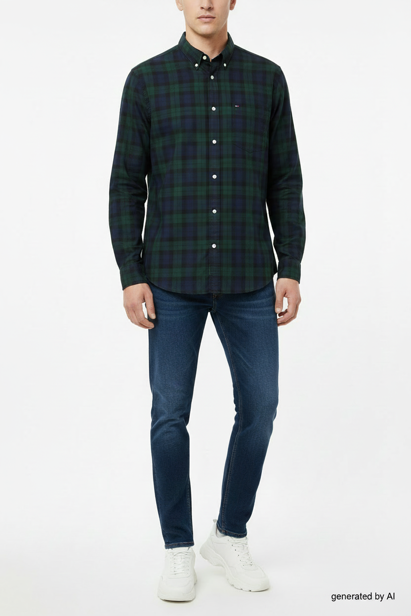 Chemise Tommy Hilfiger carreaux vert/noir - mention corrigée