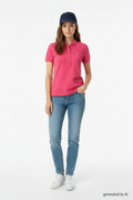 Femme polo Lacoste crocodile rose liseré blanc